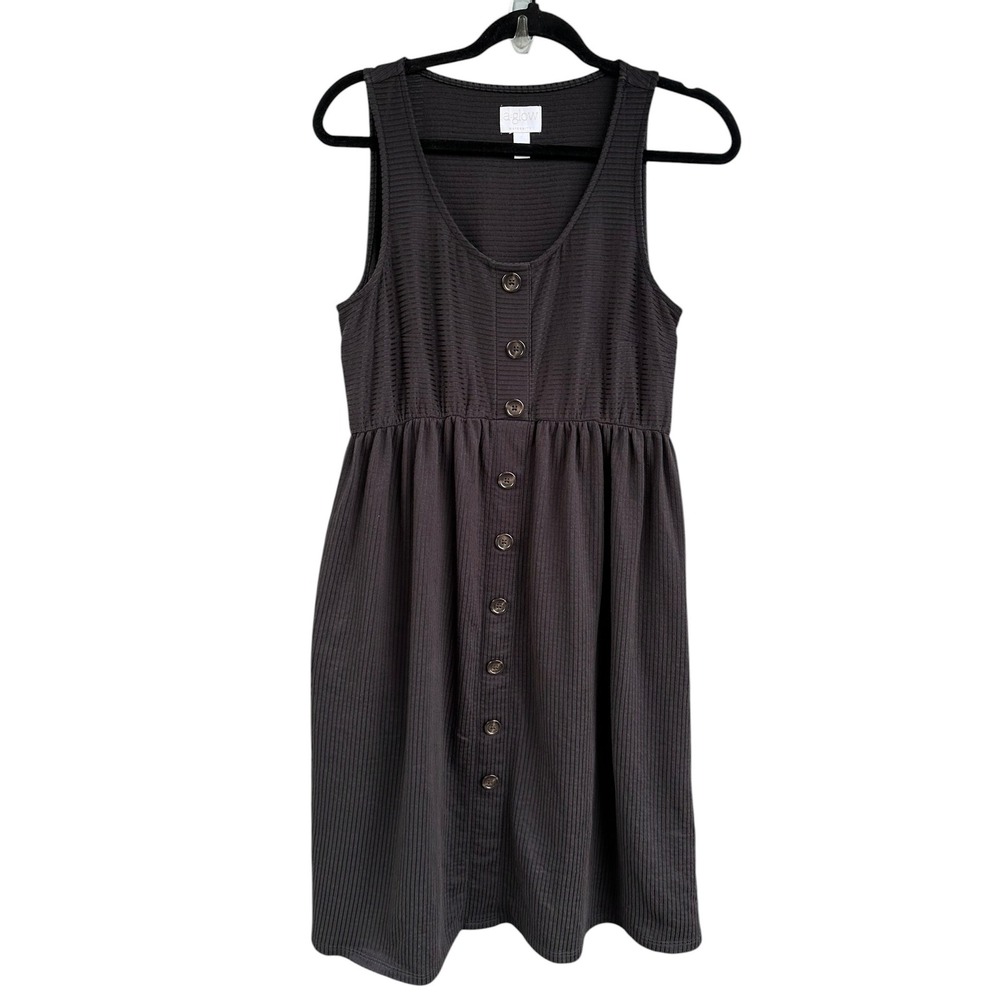 A:Glow Maternity Mineral Black Ribbed Button Front Empire Waist Pocket Dress S